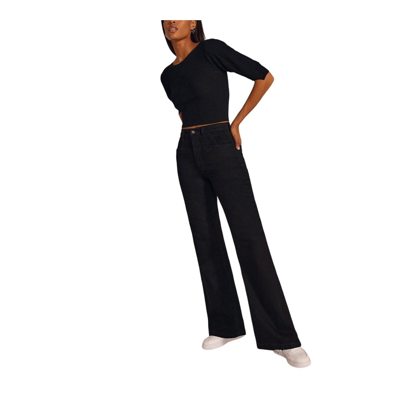Favorite Daughter 'The Jordie' Black Cotton Super High Rise Wide Leg Denim Jean Size 25
