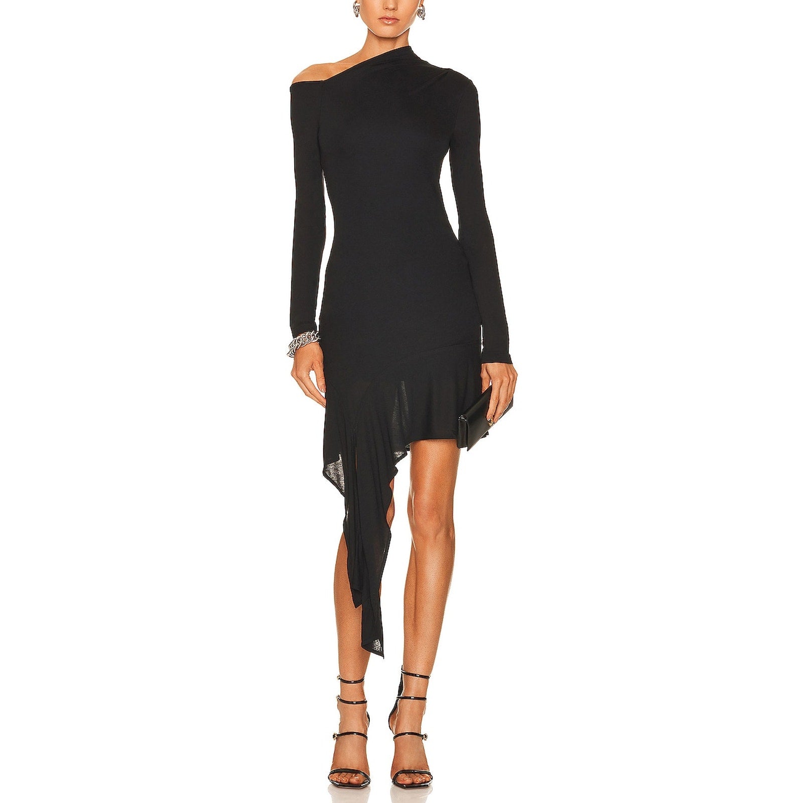 Helmut Lang 'Scala' Black Viscose Drape Mini Dress Size S