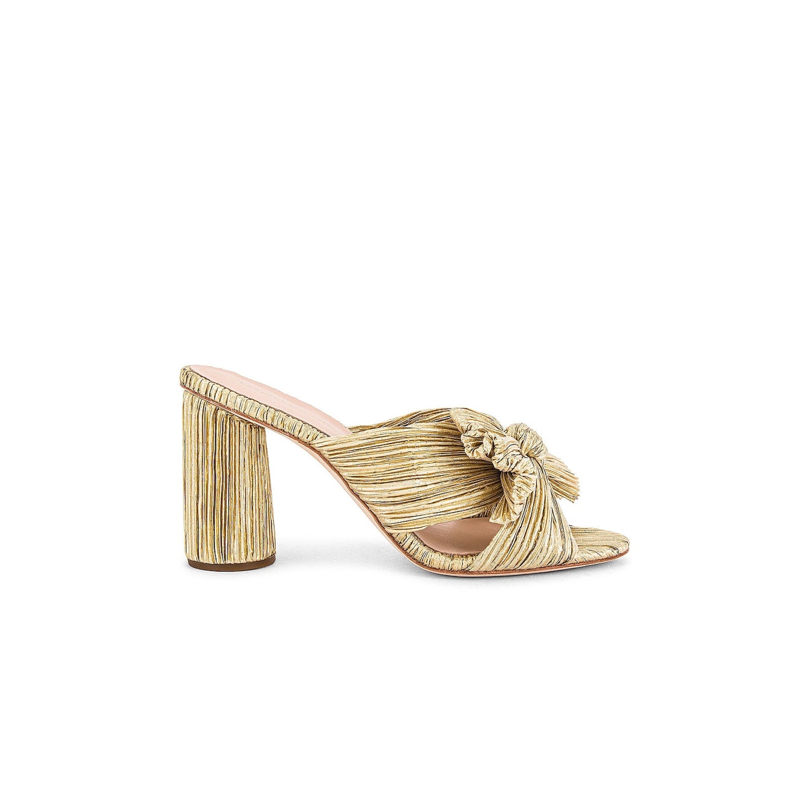 Loeffler Randall 'Penny' Gold Leather High Heel Pleated Knot Slide Sandal Size 8