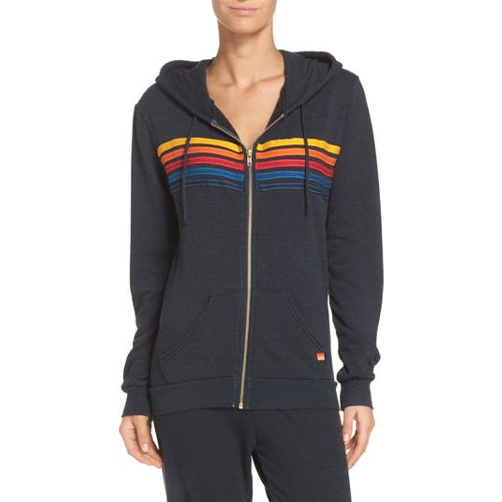 Aviator Nation 5-Stripe Blue Zip Hoodie Size L