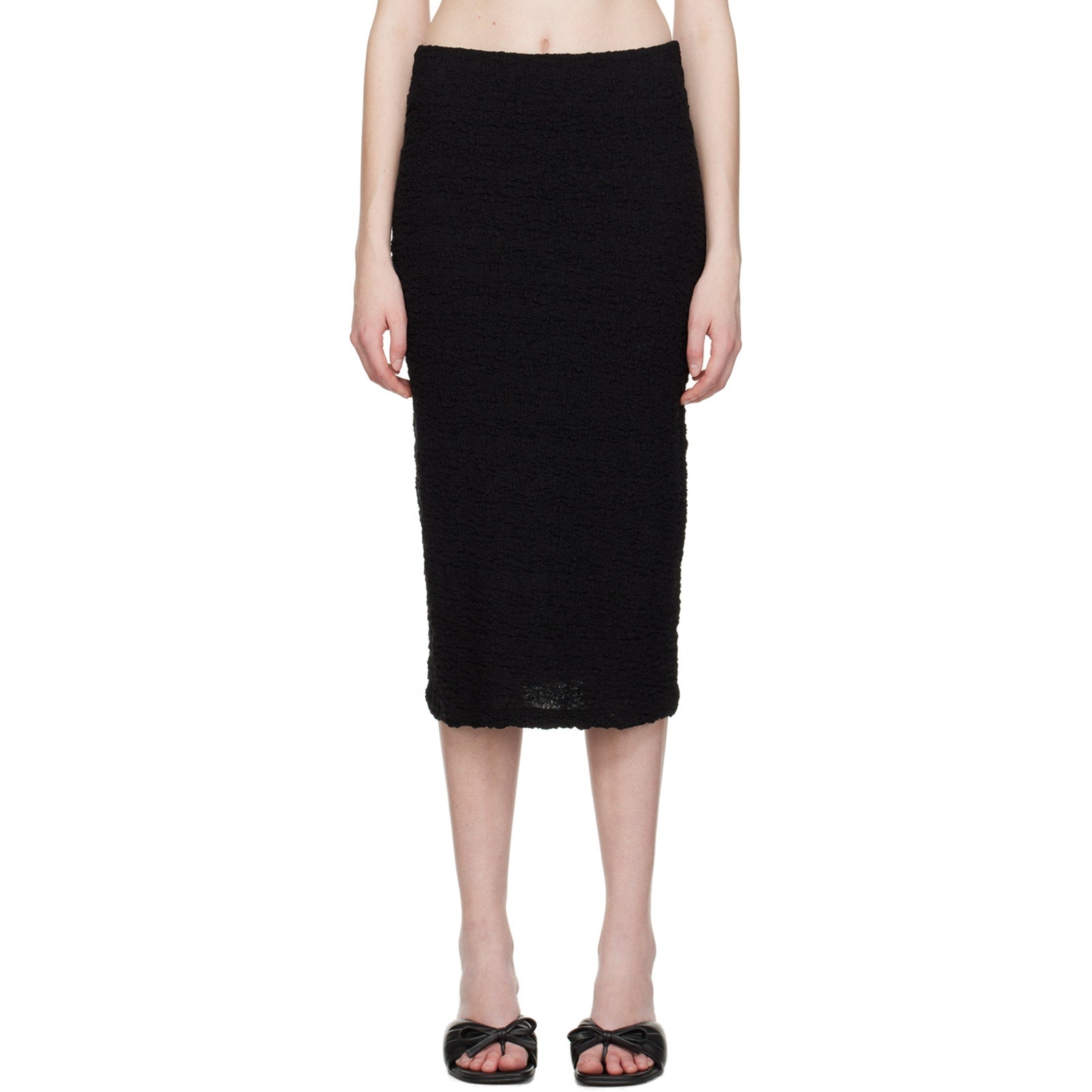 Vince 'Popcorn' Black Stretch Cotton Midi Skirt Size XS