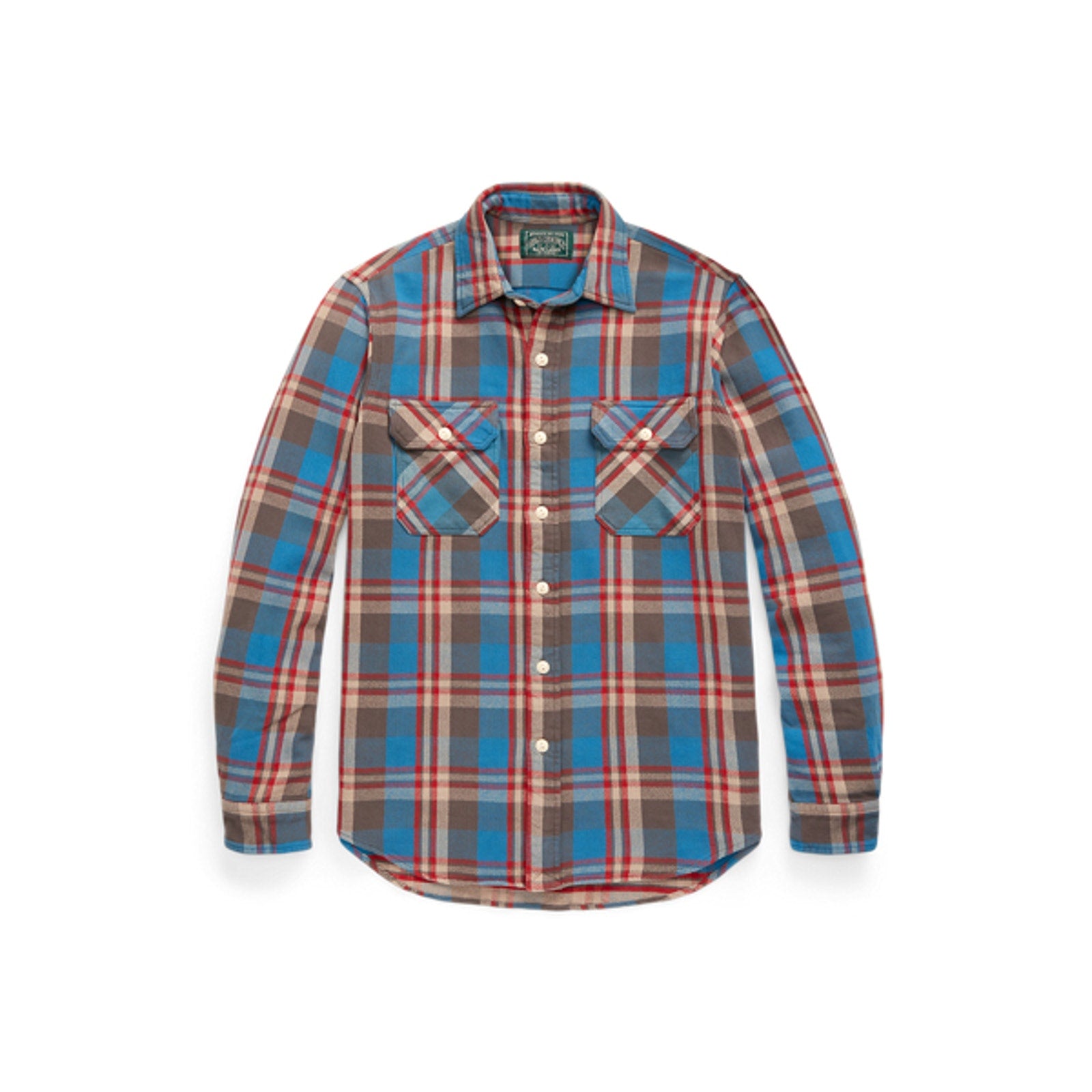 Ralph Lauren Classic Fit Blue Cotton Plaid Flannel Workshirt Size XL