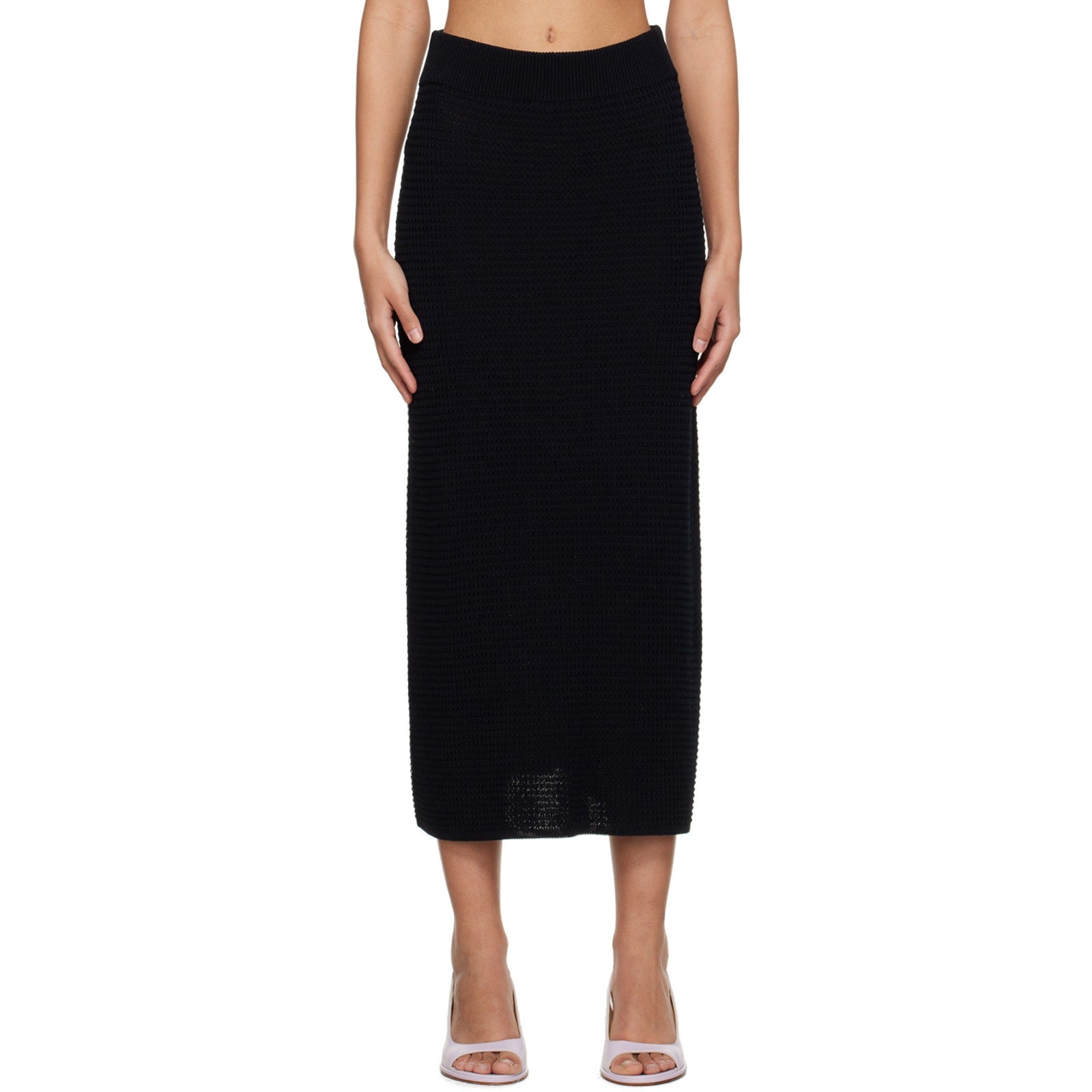 Loulou Studio 'Manta' Black Cotton Midi Skirt Size L