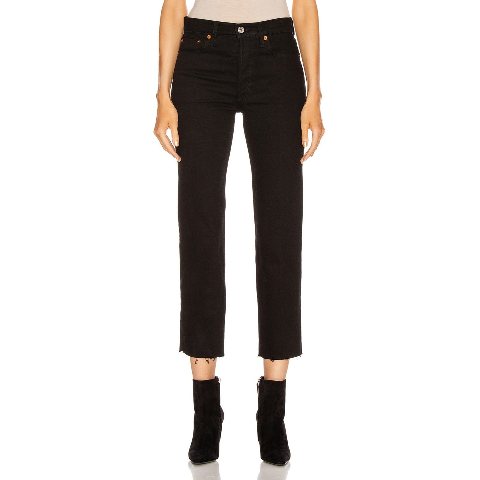 Re/Done High Rise 'Stove' Black Pipe Denim Jean Size 30