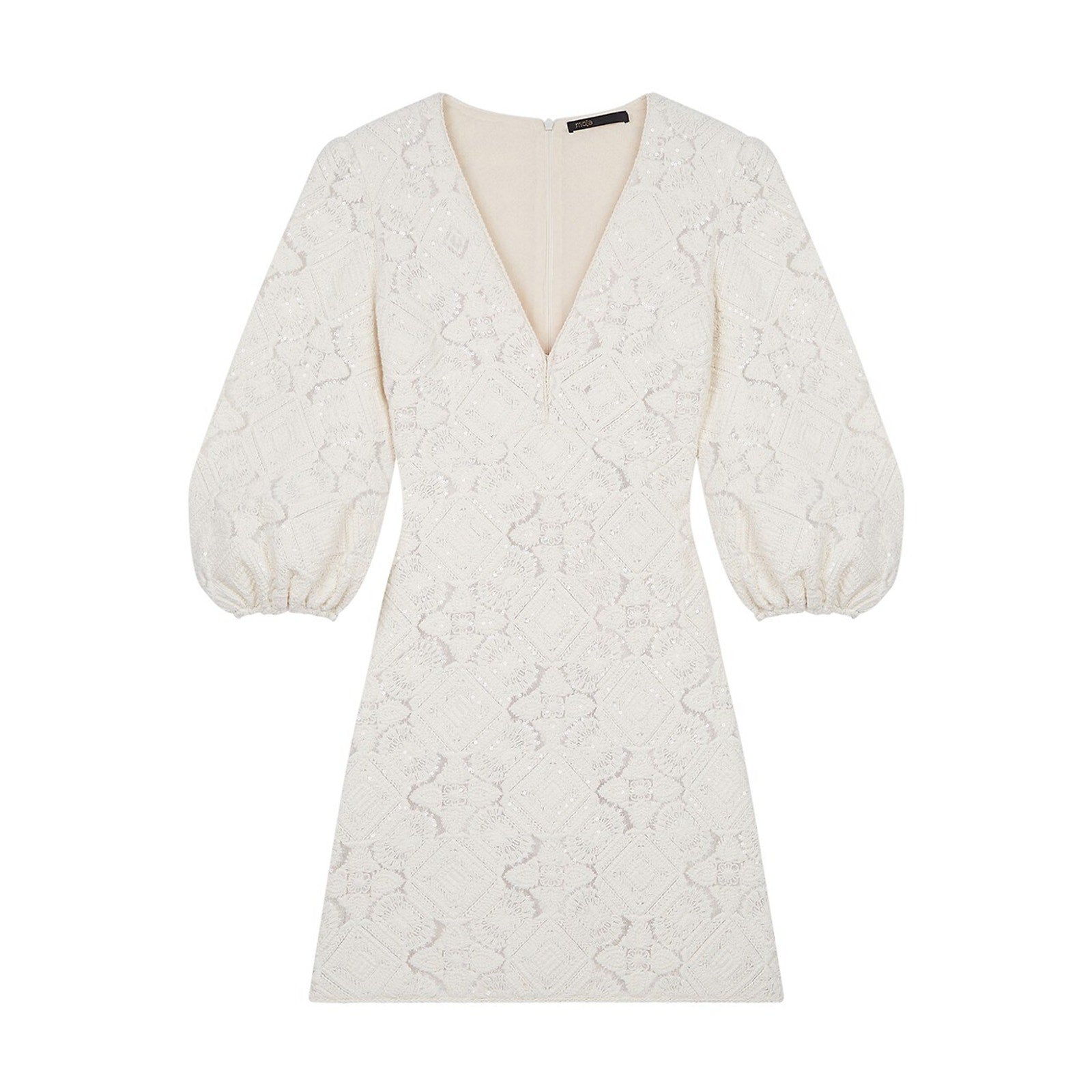 Maje 'Richet' White V Neck Sequined Mini Dress Size 36