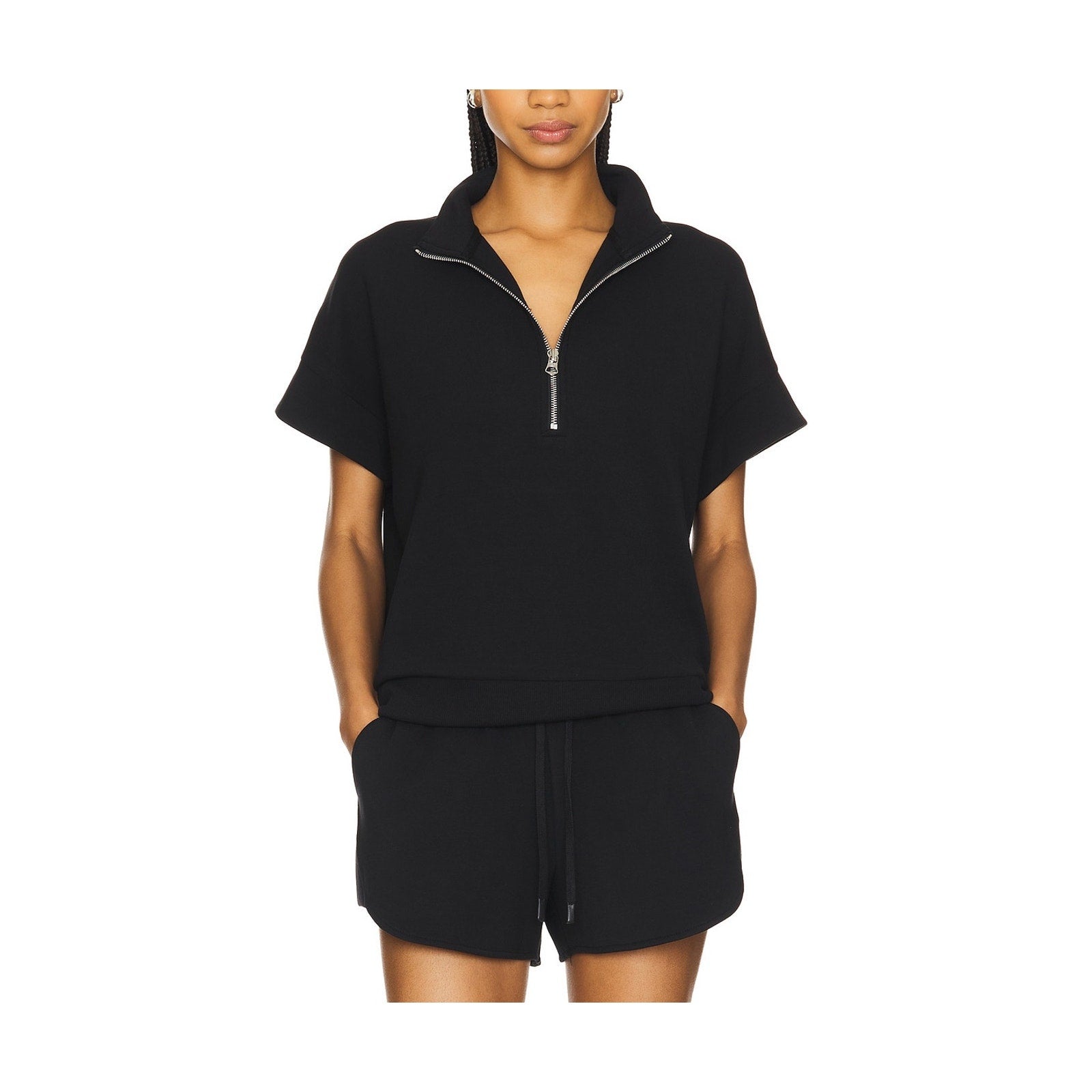 Varley Ritchie Black Viscose Short Sleeve Sweatshirt Size XS