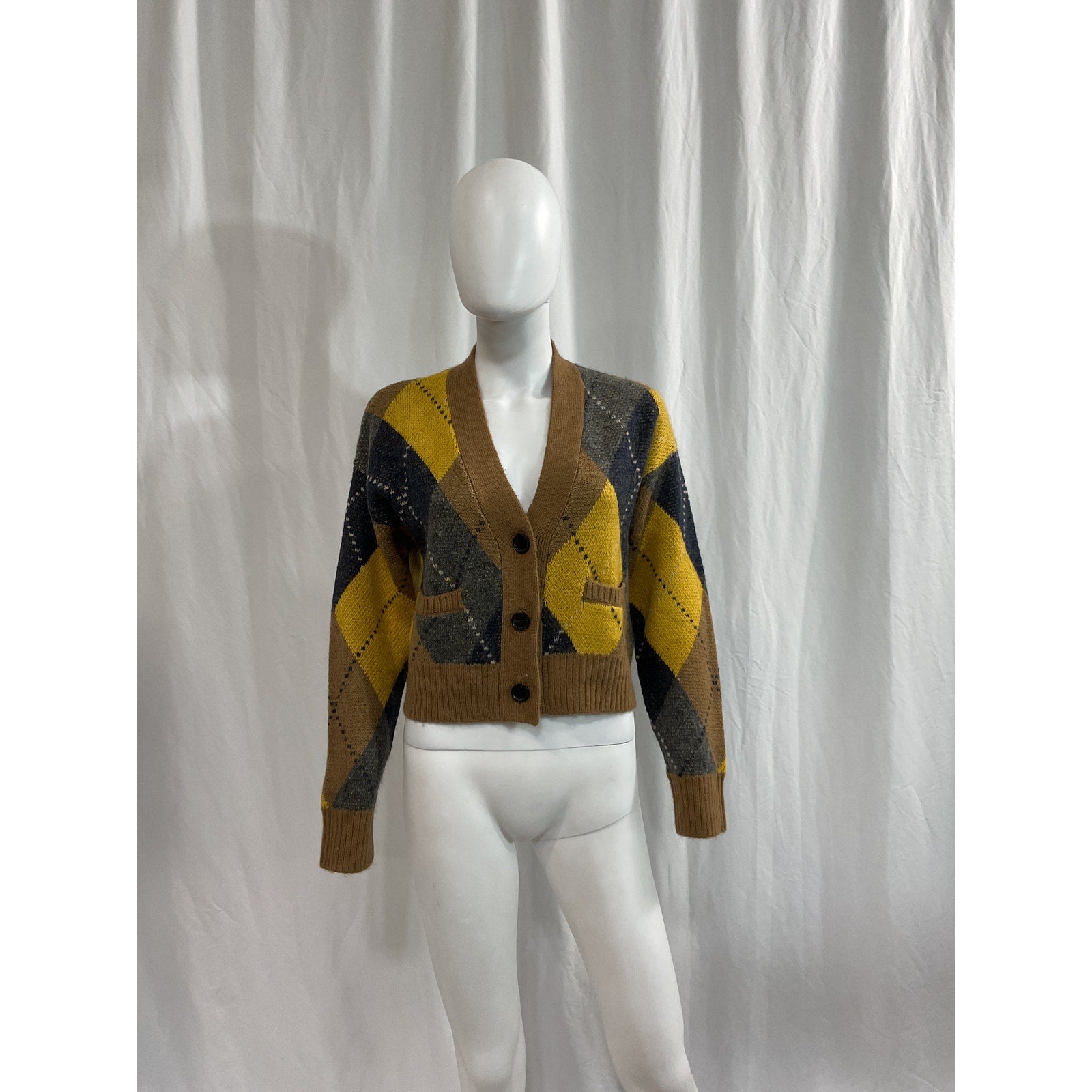 Re/Done '90s' Yellow Oversized Cropped Plunge Neck Cardigan Size P