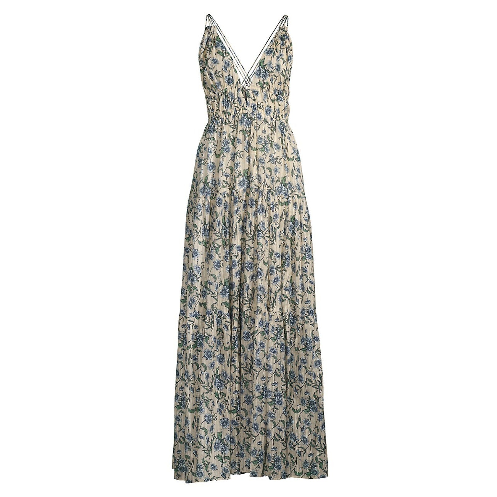 Significant Other 'Isobel' Blue Cotton Floral Plunging Maxi Dress Size 6