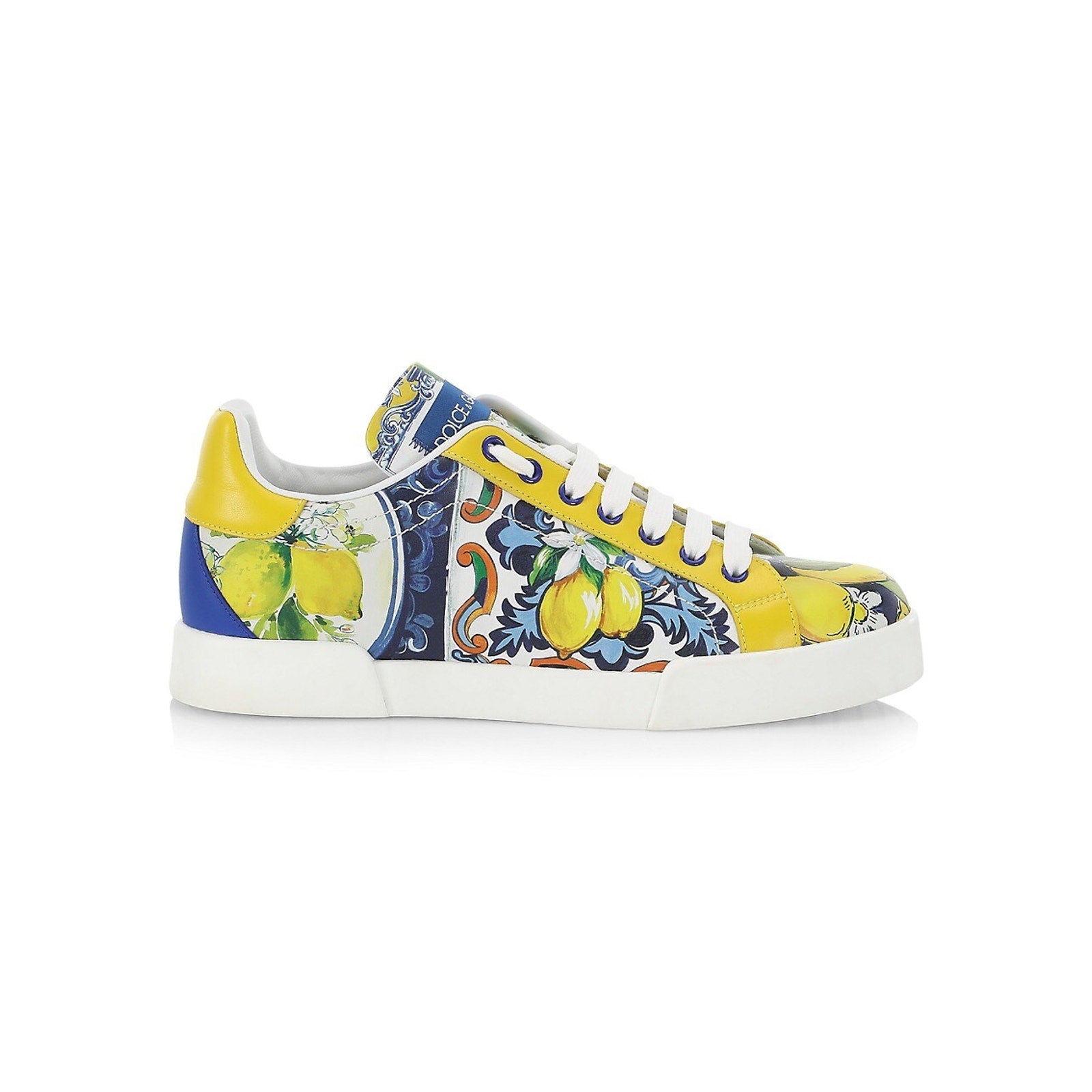 Dolce & Gabbana 'Portofino' Yellow Leather Lemon-Print Low-Top Sneakers Size 6