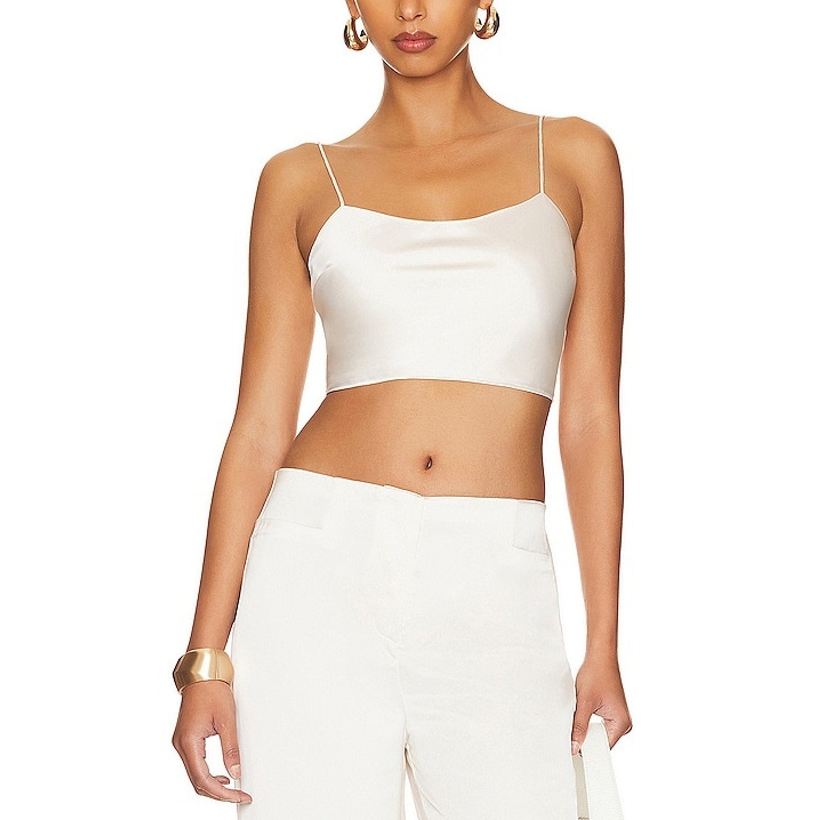 L'Academie 'Anor' White Polyester High Shine Satin Cami Top Size XS