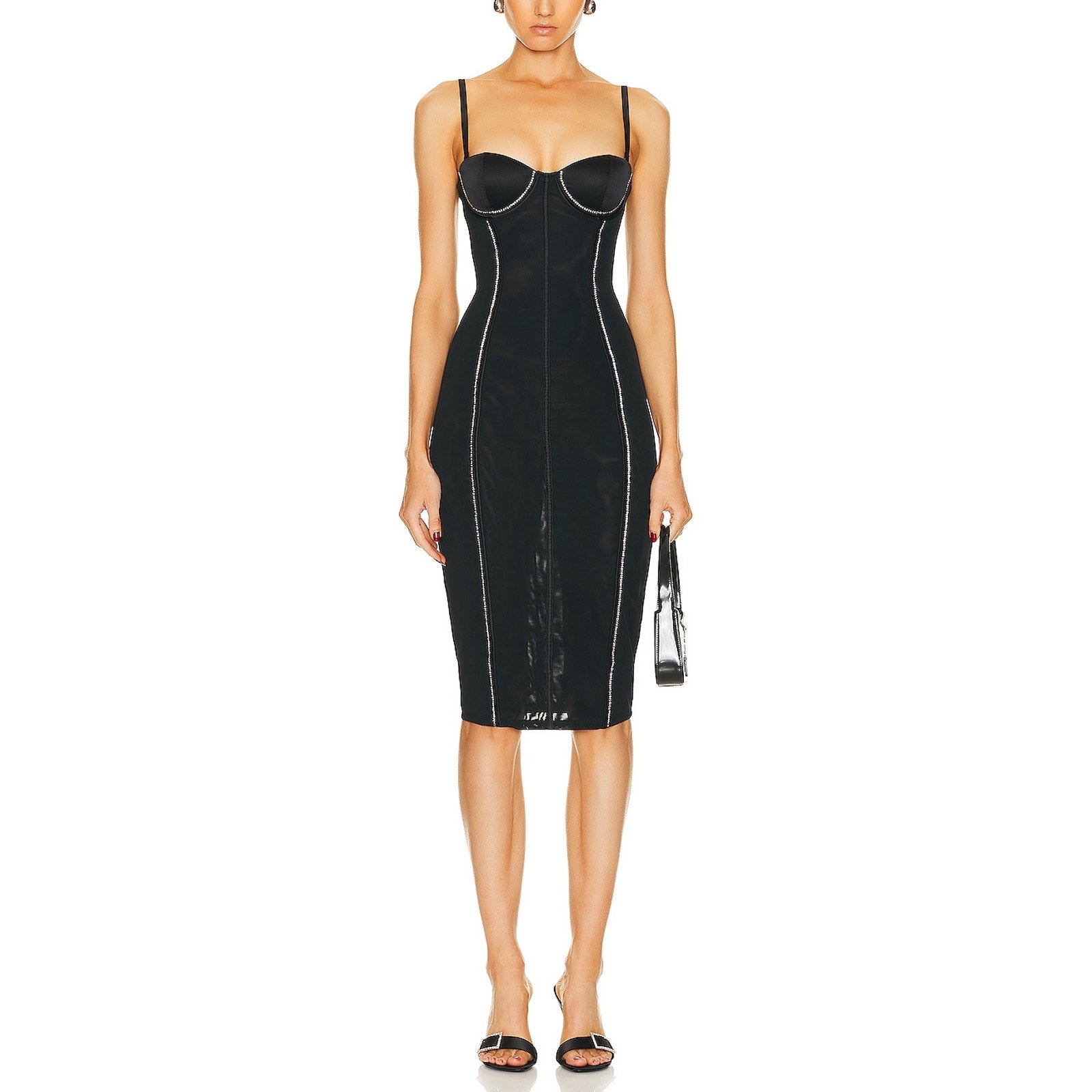 Fleur Du Mal Brilliant Black Polyamide Mesh Bustier Dress Size 8