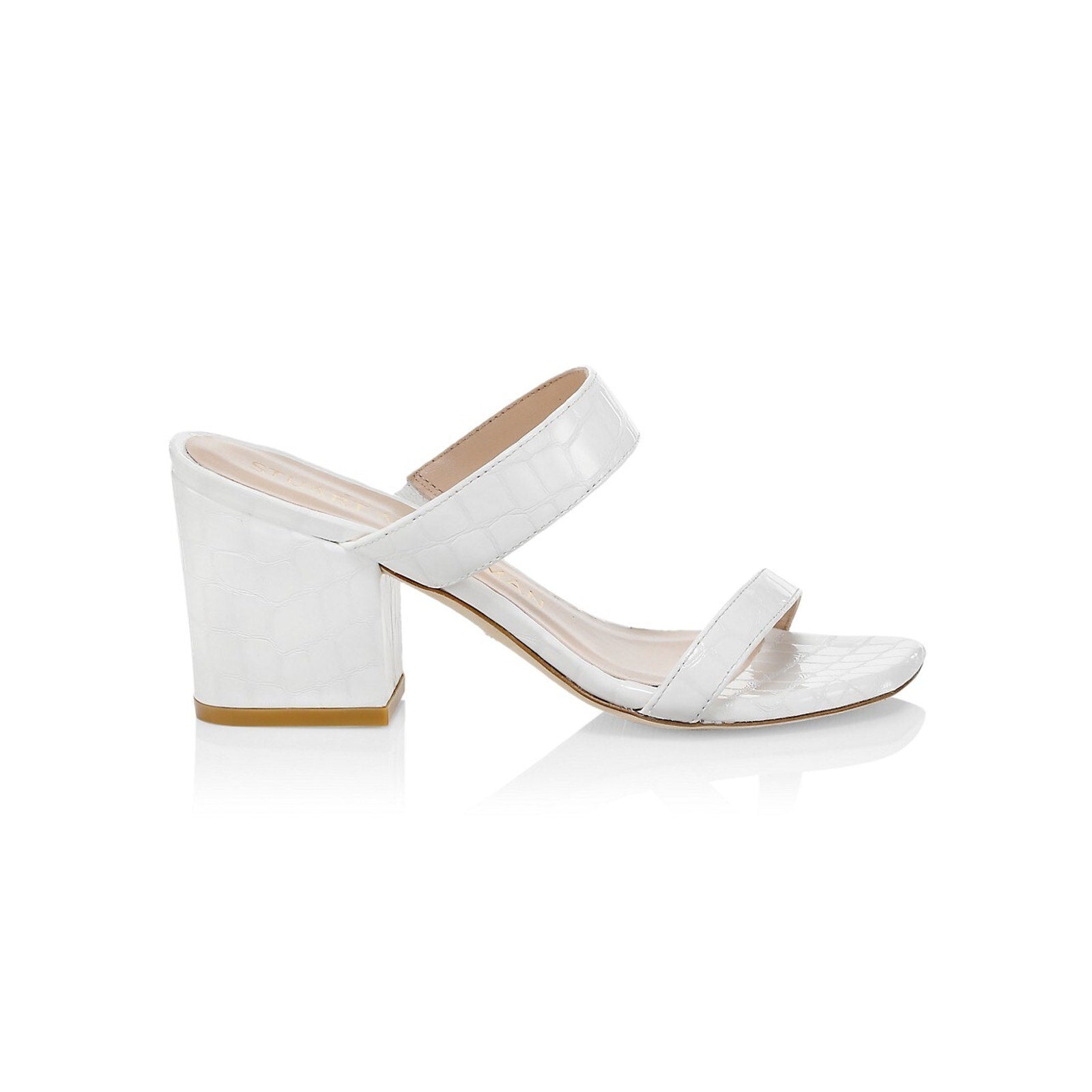 Stuart Weitzman 'Croc-Embossed' White Leather Mules Size 11