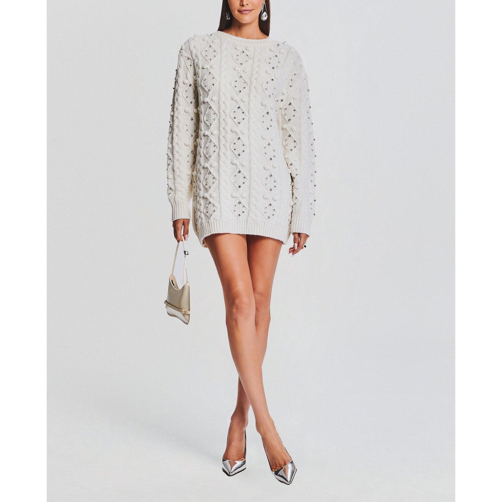 Retrofete 'Maple' White Acrylic Embellished Sweater Dress Size S - NWT