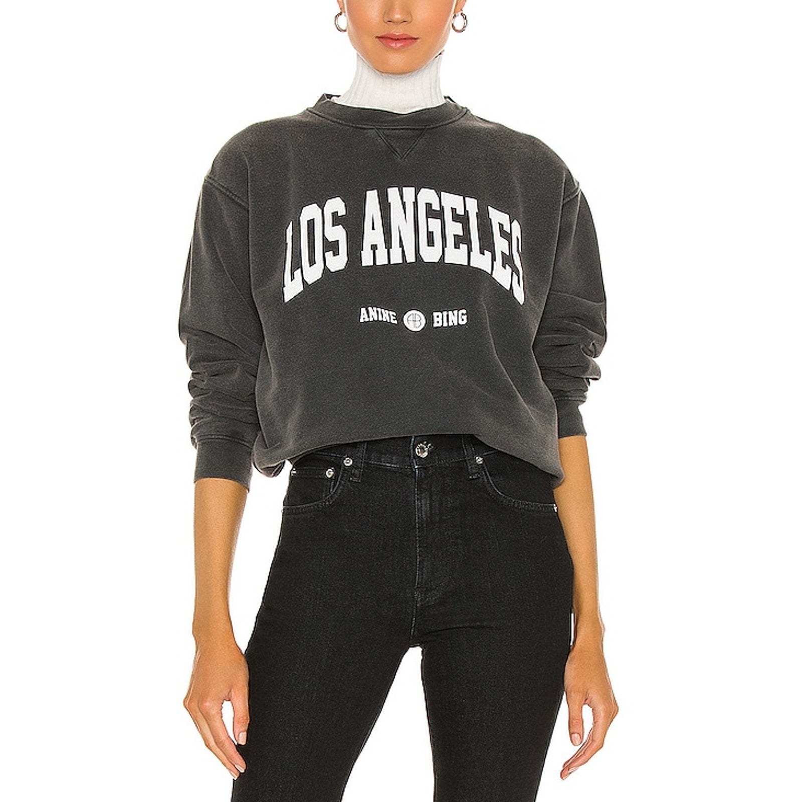 Anine Bing 'Ramona' Black Cotton University Sweatshirt Size S Petite