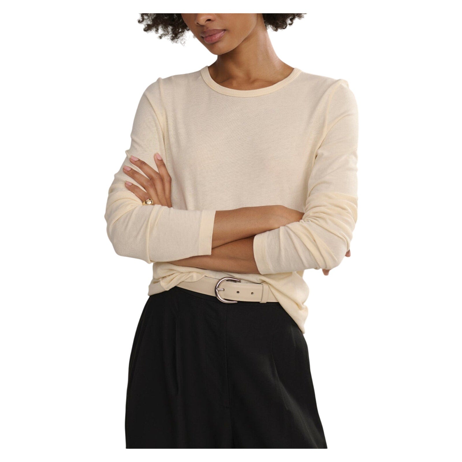Jenni Kayne Long-Sleeve Beige Cotton Slim Tee Size S