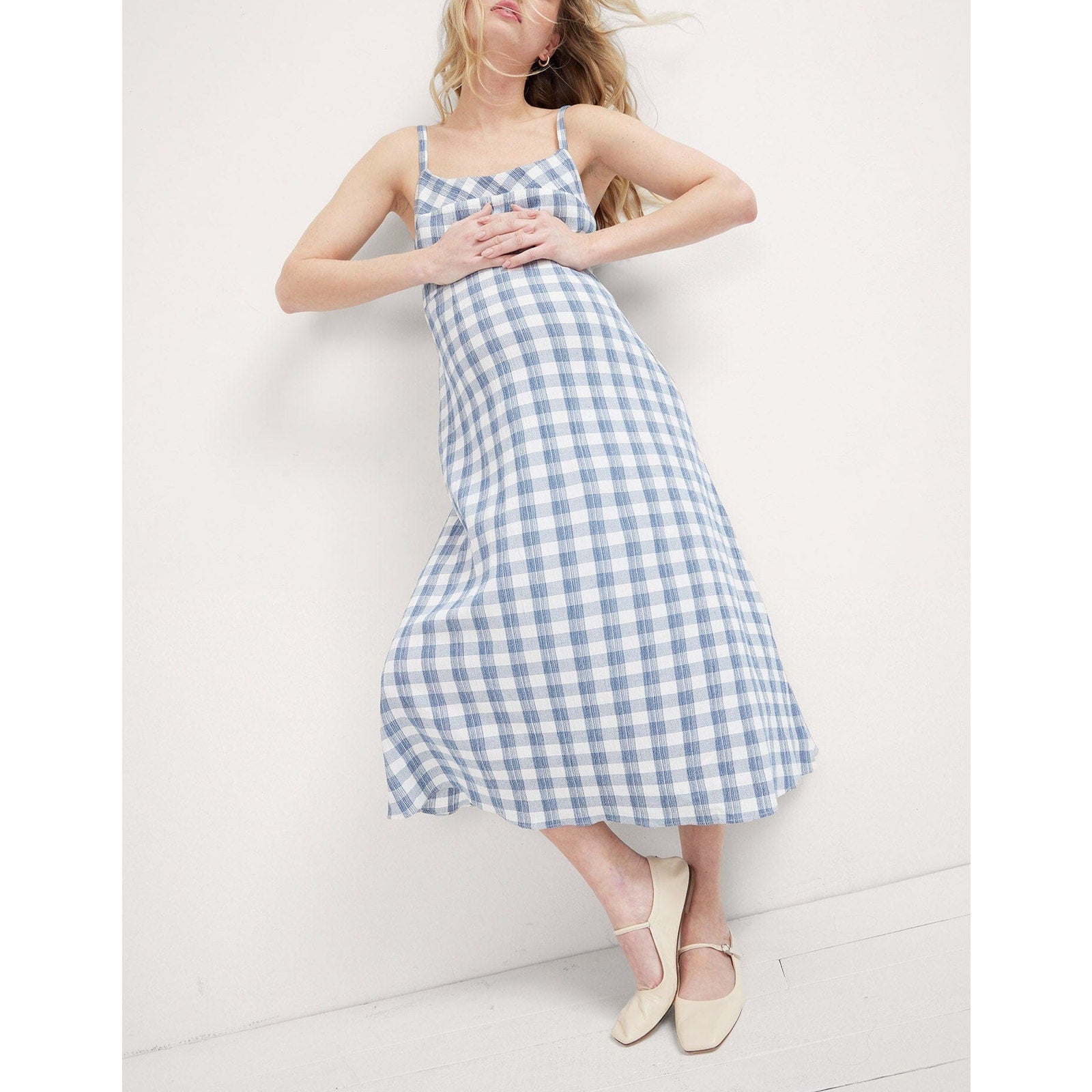 Hatch 'The Nina' White Crinkle Plaid Dress Size 1