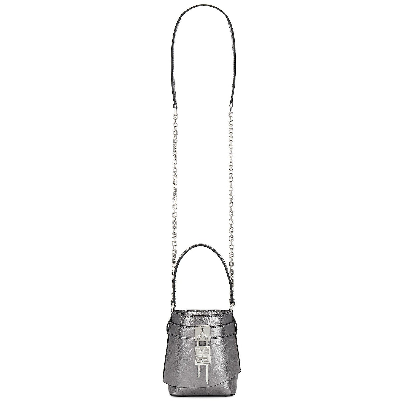 Givenchy 'Micro' Grey Leather Shark Lock Bucket Bag
