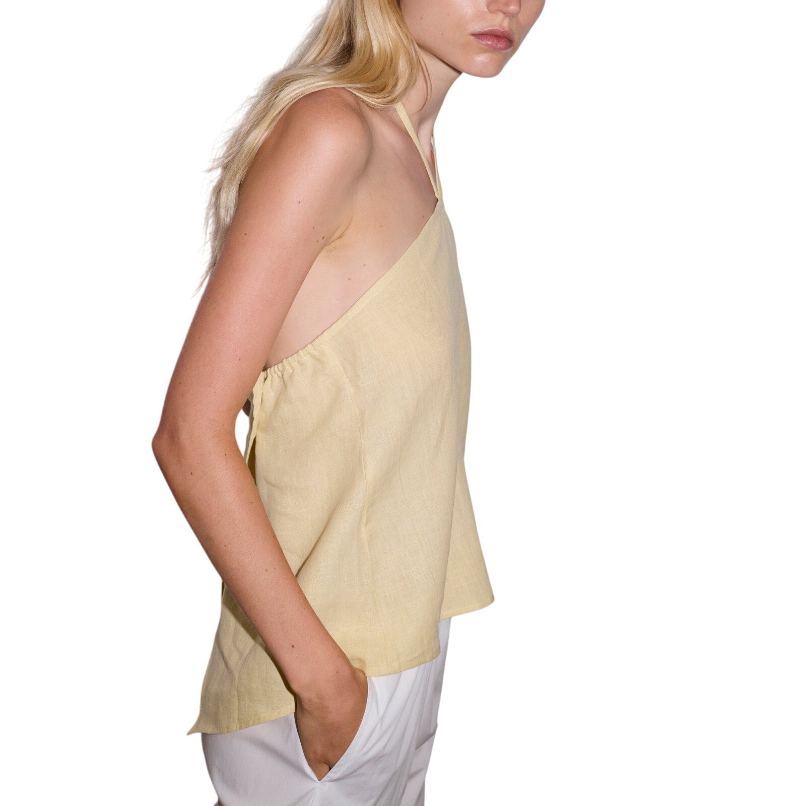 Deiji Studios Wrap Yellow Linen Back Top Size S - NWT