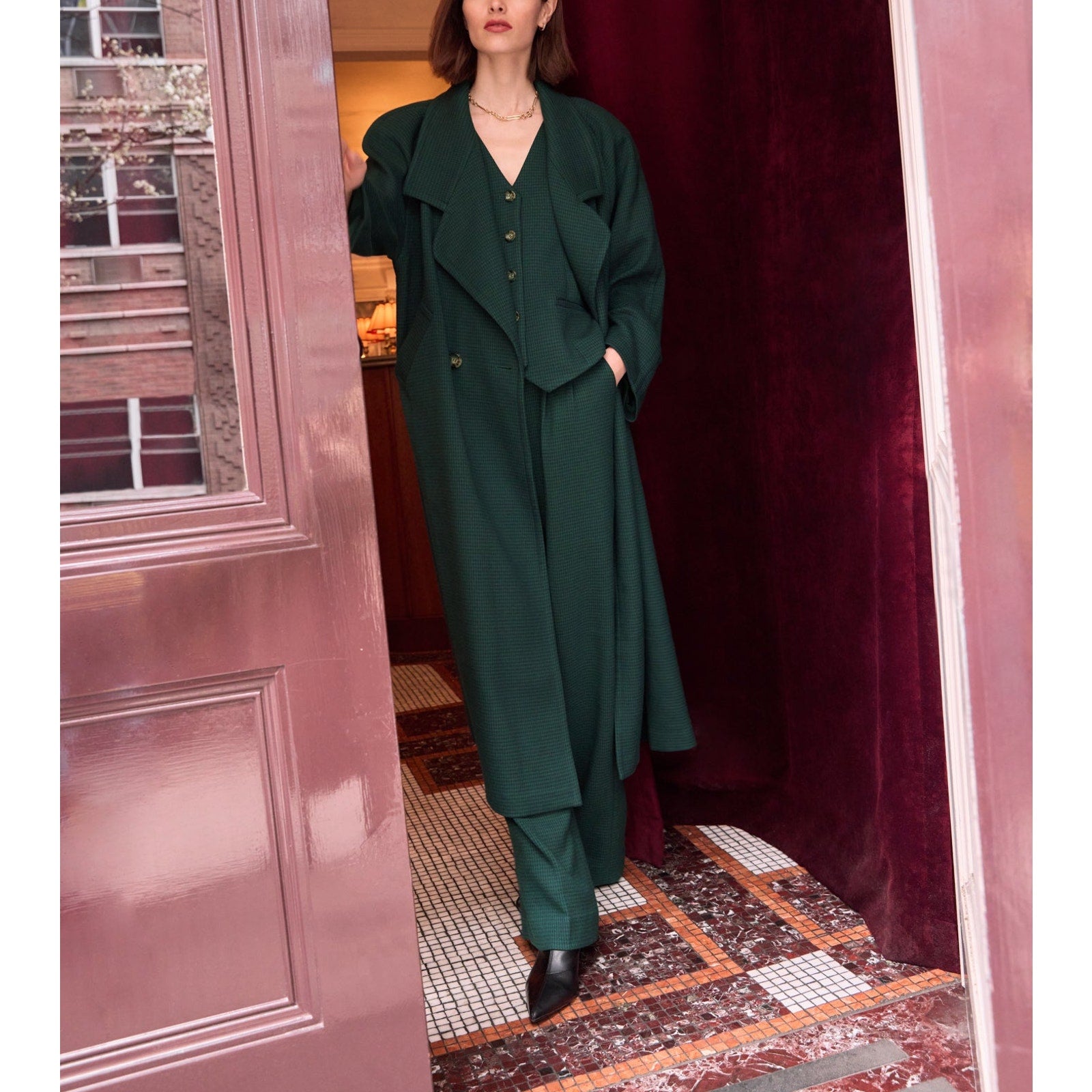 Favorite Daughter 'The Long Coat' Green Cameron Houndsthoth Jacket Size XL