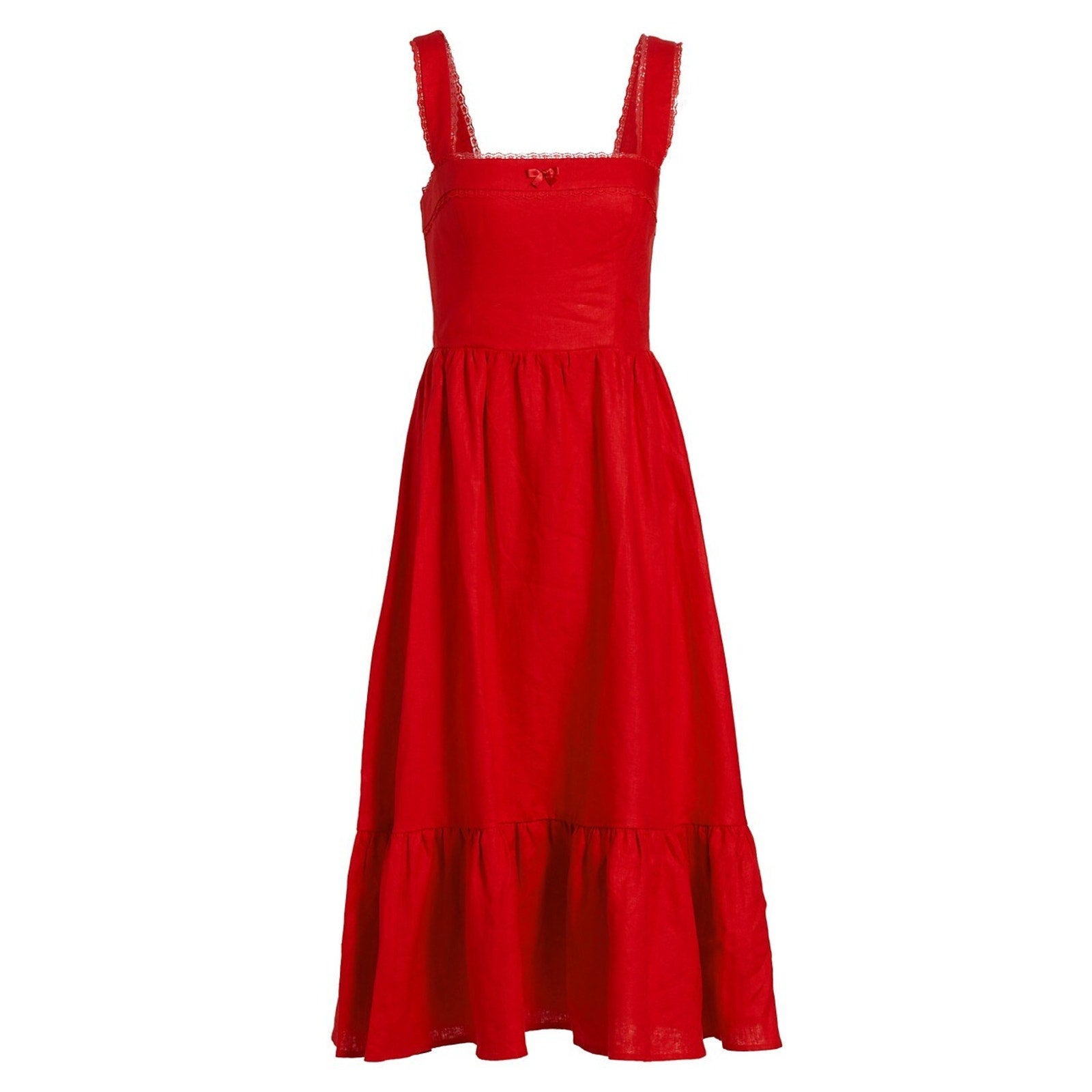 Reformation 'Rowen' Red Linen Tiered Midi-Dress Size 8 - NWT