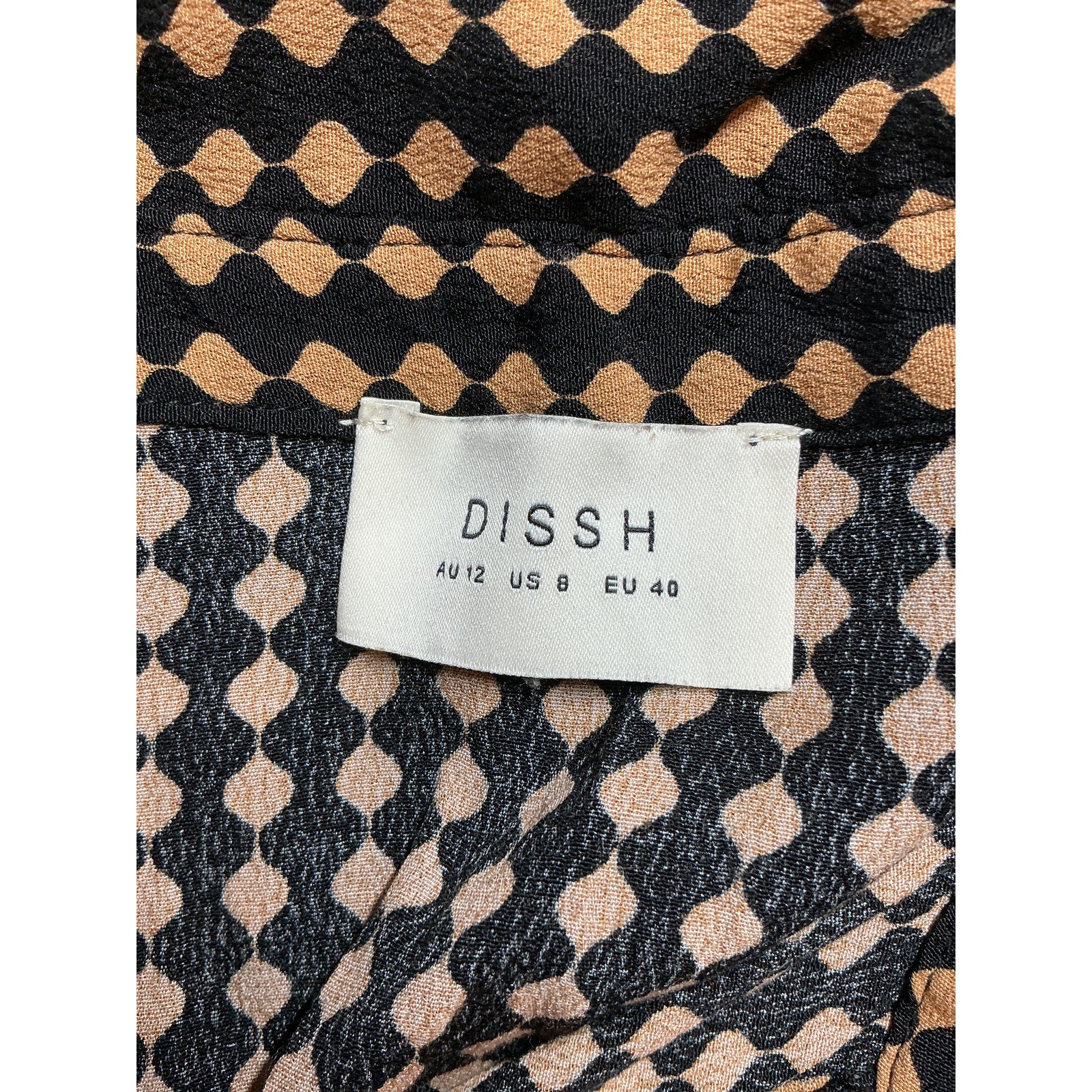 Dissh 'Mila' Black Viscose Caramel Vacation Shirt Size 8