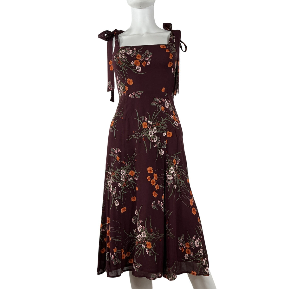 Reformation Floral Burgundy Twilight Dress Size 0 P