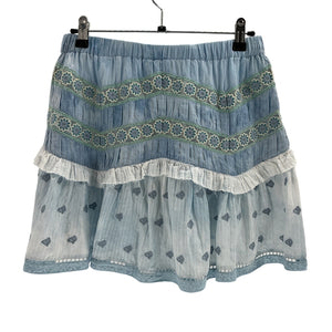 Loveshackfancy Embroidered Blue Felice Mini Skirt Size M