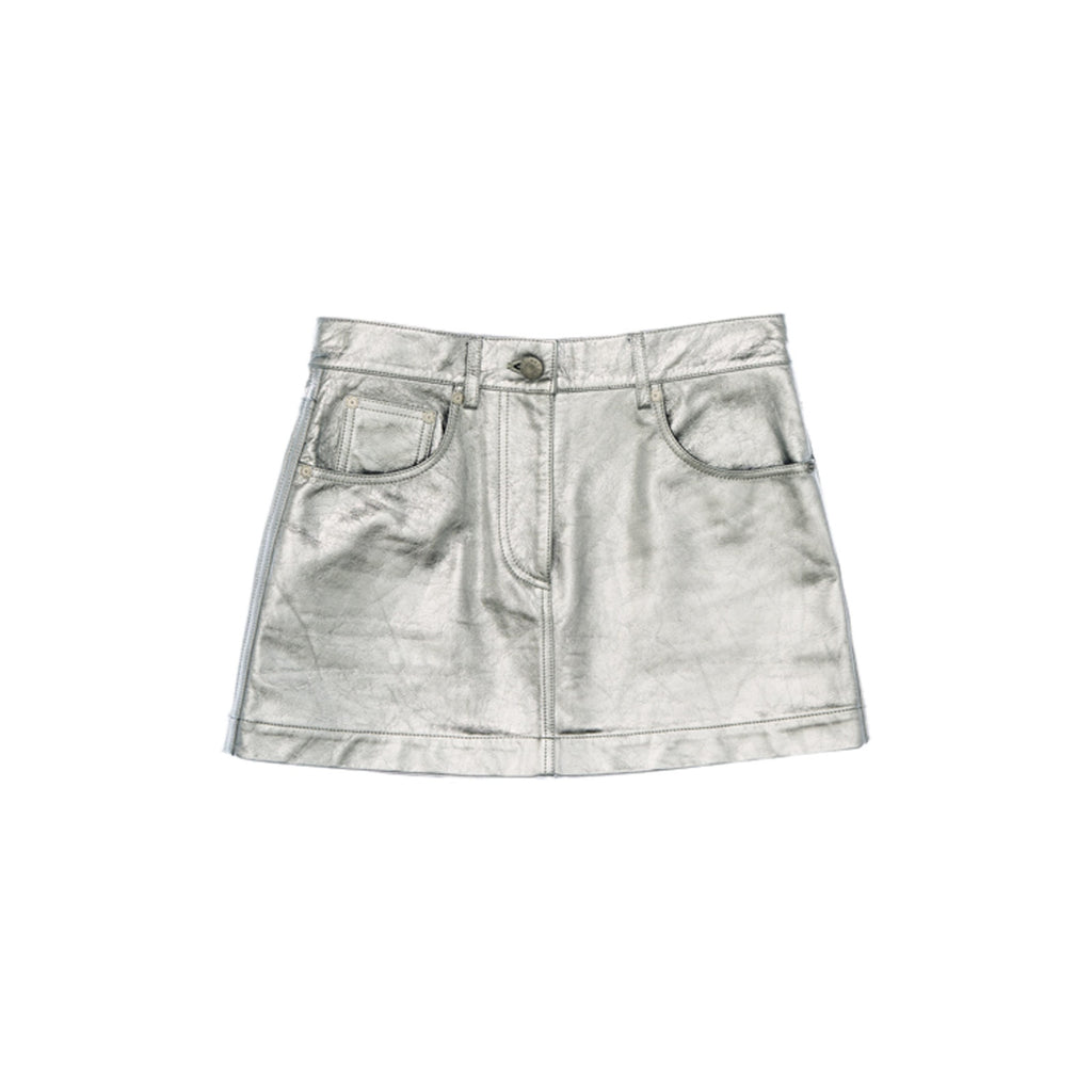 Helmut Lang 'Mirror' Silver 5-Pocket Leather Mini Skirt Size 6