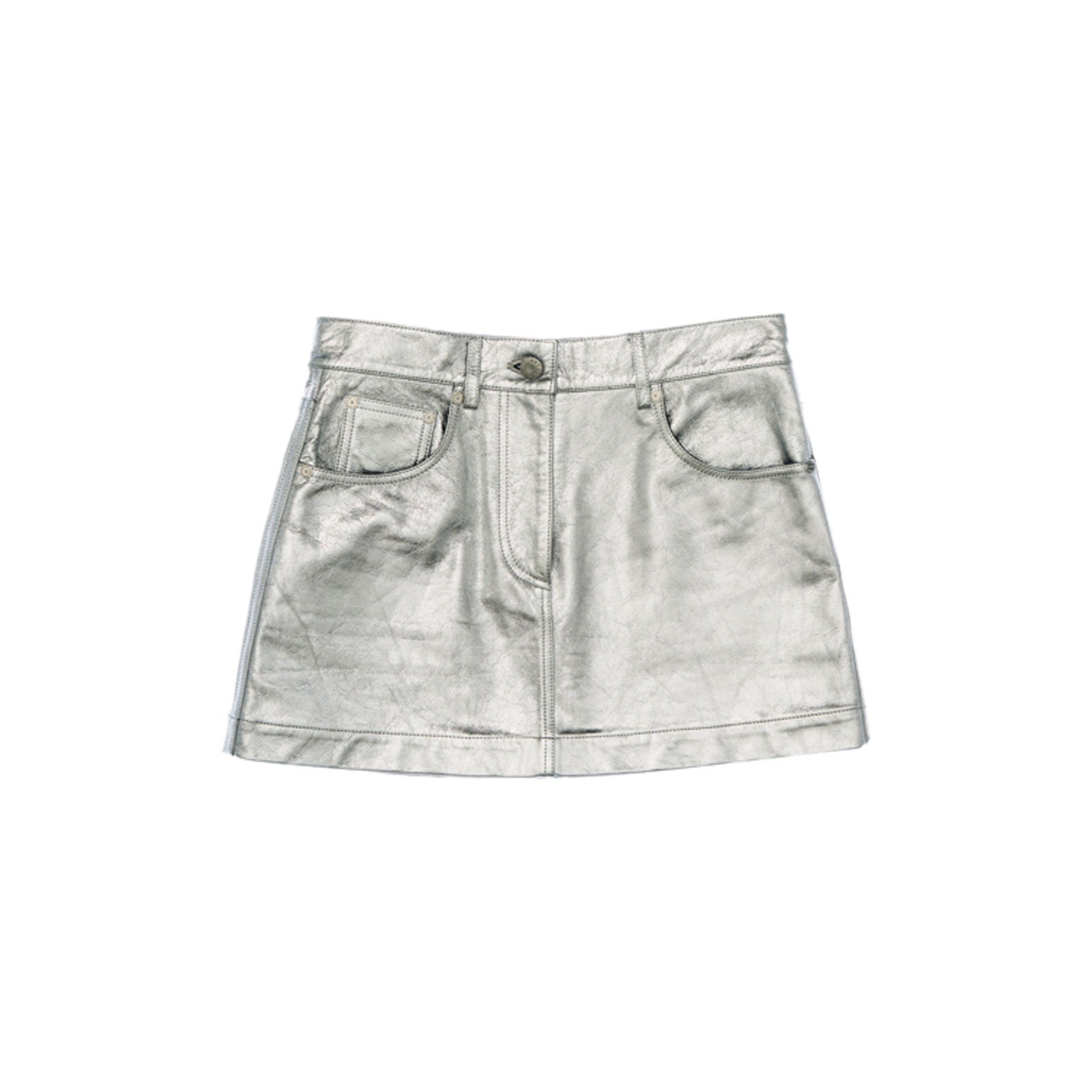Helmut Lang 'Mirror' Silver 5-Pocket Leather Mini Skirt Size 6