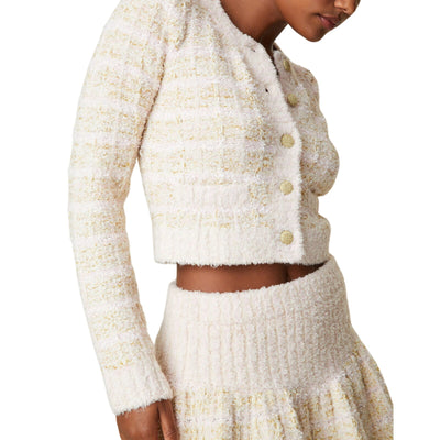 Loveshackfancy Tweed Cream Puff Pink Saxson Cardigan Size XS