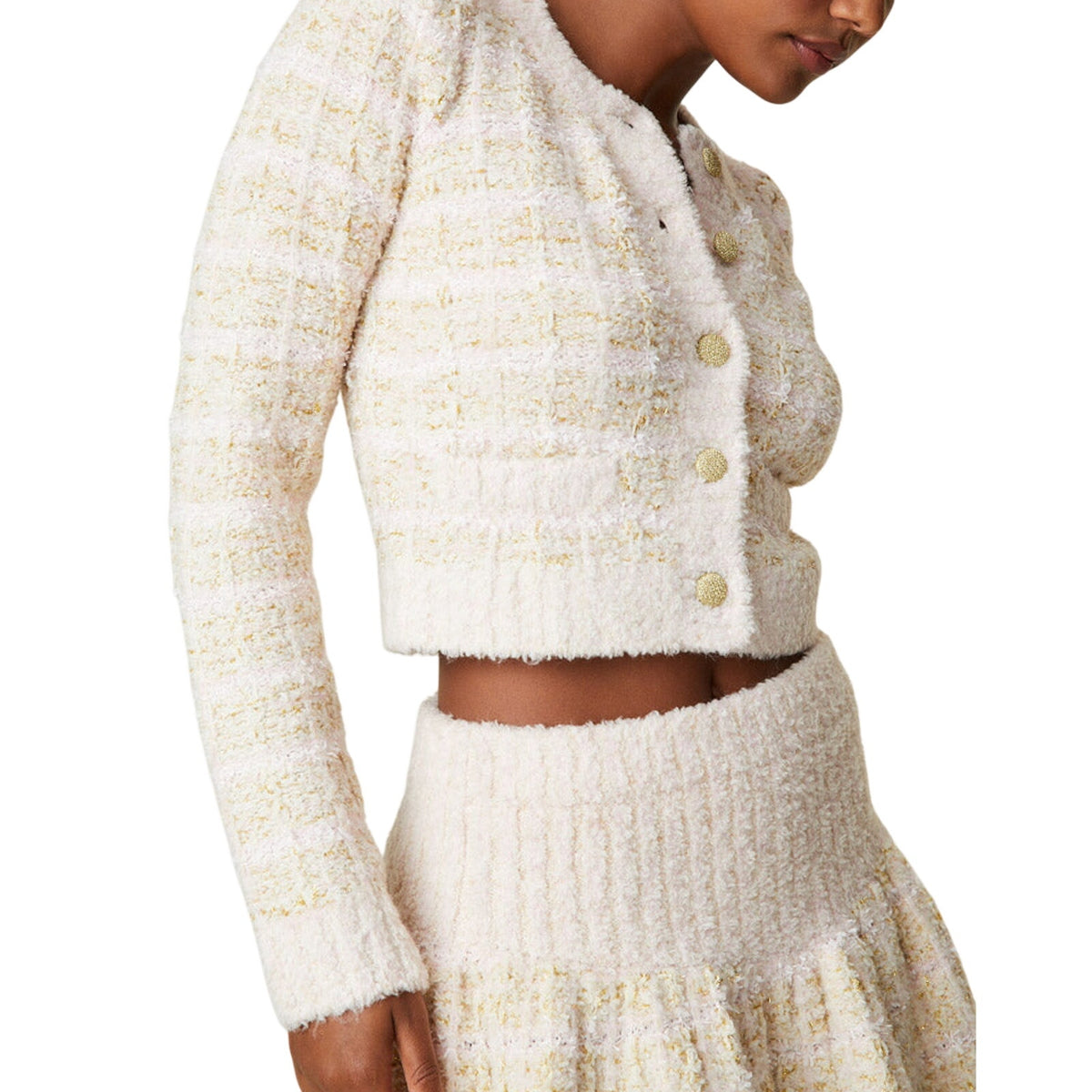 Loveshackfancy Tweed Cream Puff Pink Saxson Cardigan Size XS