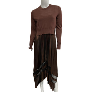 Allsaints Pleated Pale Cacao Nadia Foil Dress Size XS
