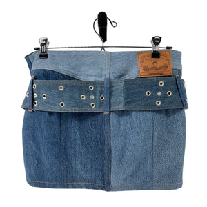 Marine Serre Patchwork Blue Moonogram Belted Denim Skirt Size 40