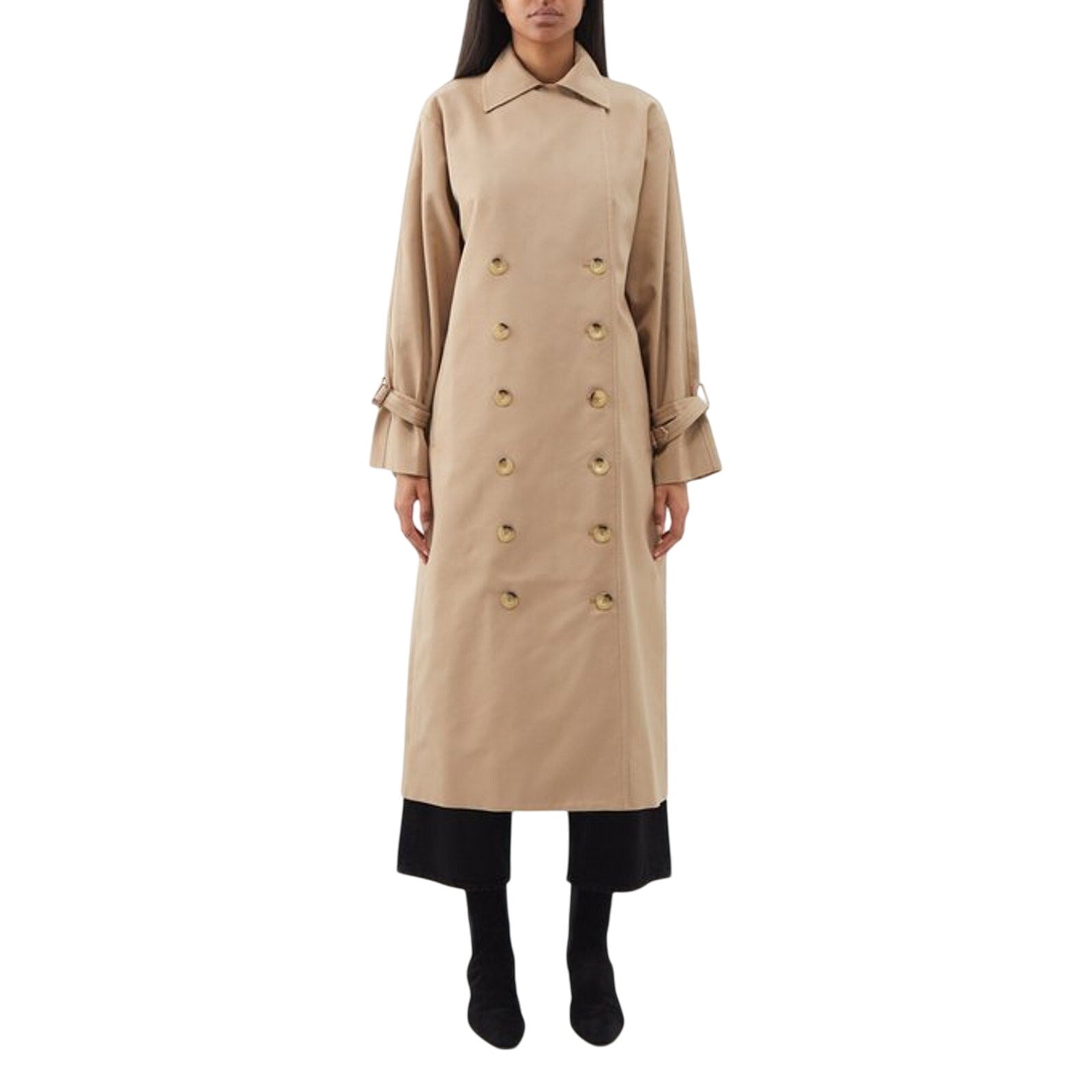 Toteme Double-Breasted Tan Cotton Gabardine Trench Coat Size 32