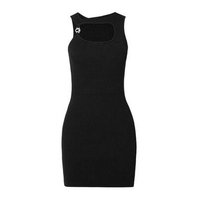 Coperni Embellished Black Cutout Ribbed Knit Mini Dress Size S
