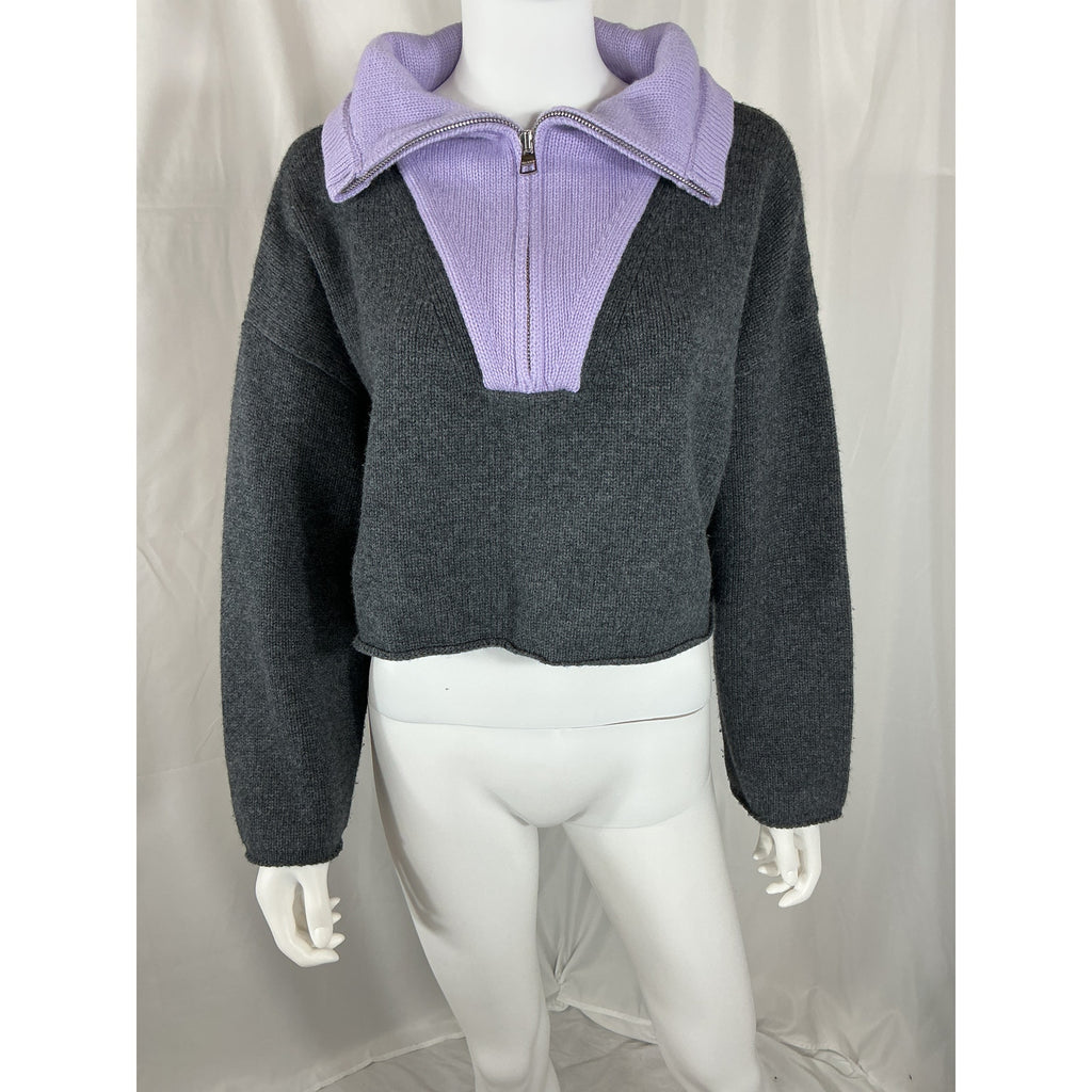 Jw Anderson Cropped Grey Wool Two-Tone Wool And Cashmere-Blend Sweater Size XXS