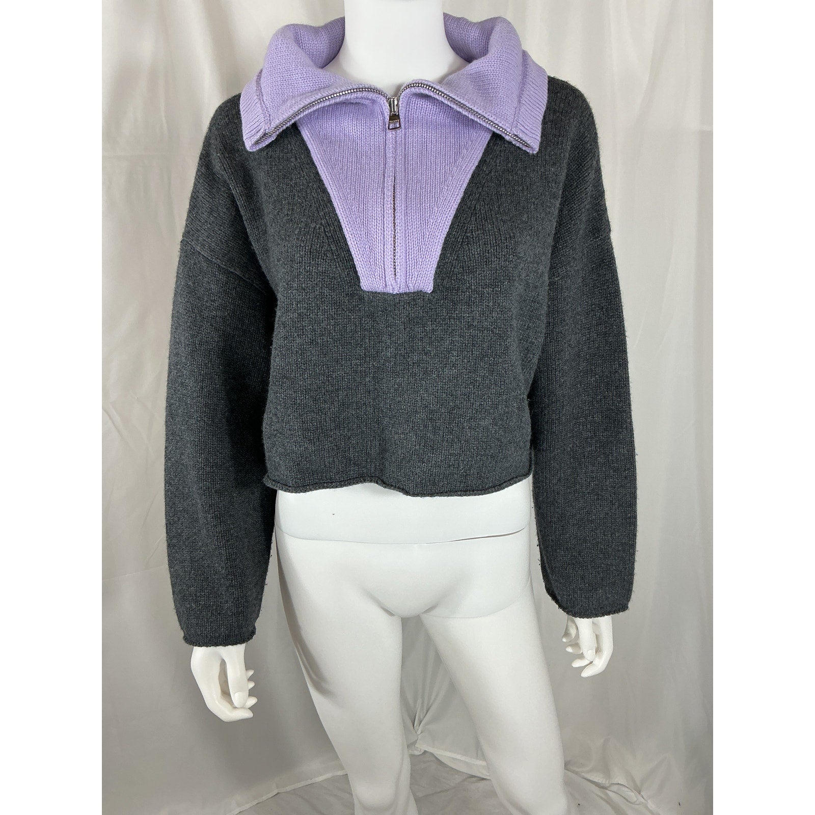 Jw Anderson Cropped Grey Wool Two-Tone Wool And Cashmere-Blend Sweater Size XXS