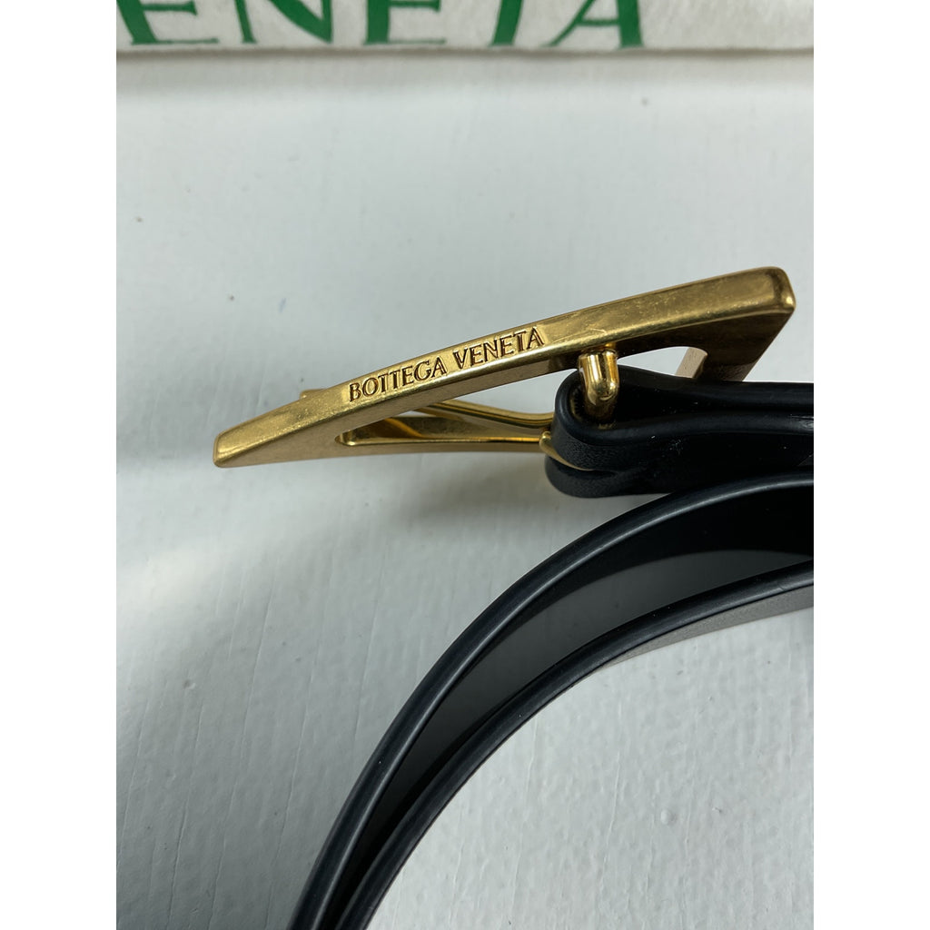 Bottega Veneta 'Triangle' Black Leather Skinny Belt Size 65
