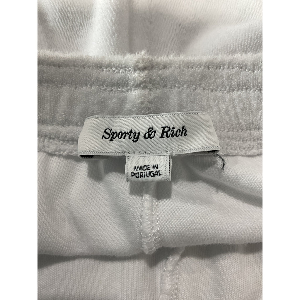 Sporty & Rich White Cotton Hotel Du Cap Cursive Terry Short Size S