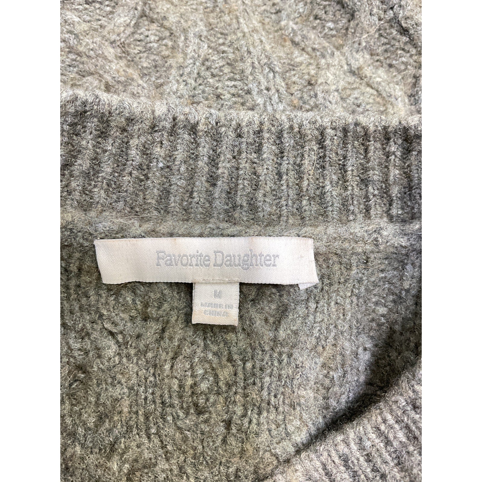 Favorite Daughter Green Merino Wool Cable Pullover Sweater Size M