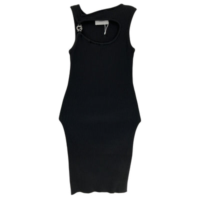 Coperni Embellished Black Viscose Cutout Ribbed-Knit Mini Dress Size S