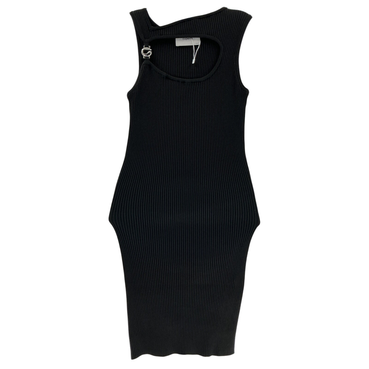 Coperni Embellished Black Viscose Cutout Ribbed-Knit Mini Dress Size S