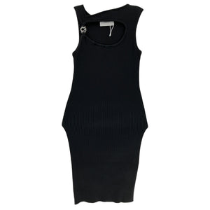Coperni Embellished Black Viscose Cutout Ribbed-Knit Mini Dress Size S