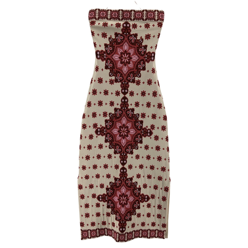 Cara Cara 'Rome' Red Viscose Mandala Strapless Midi-Dress Size S