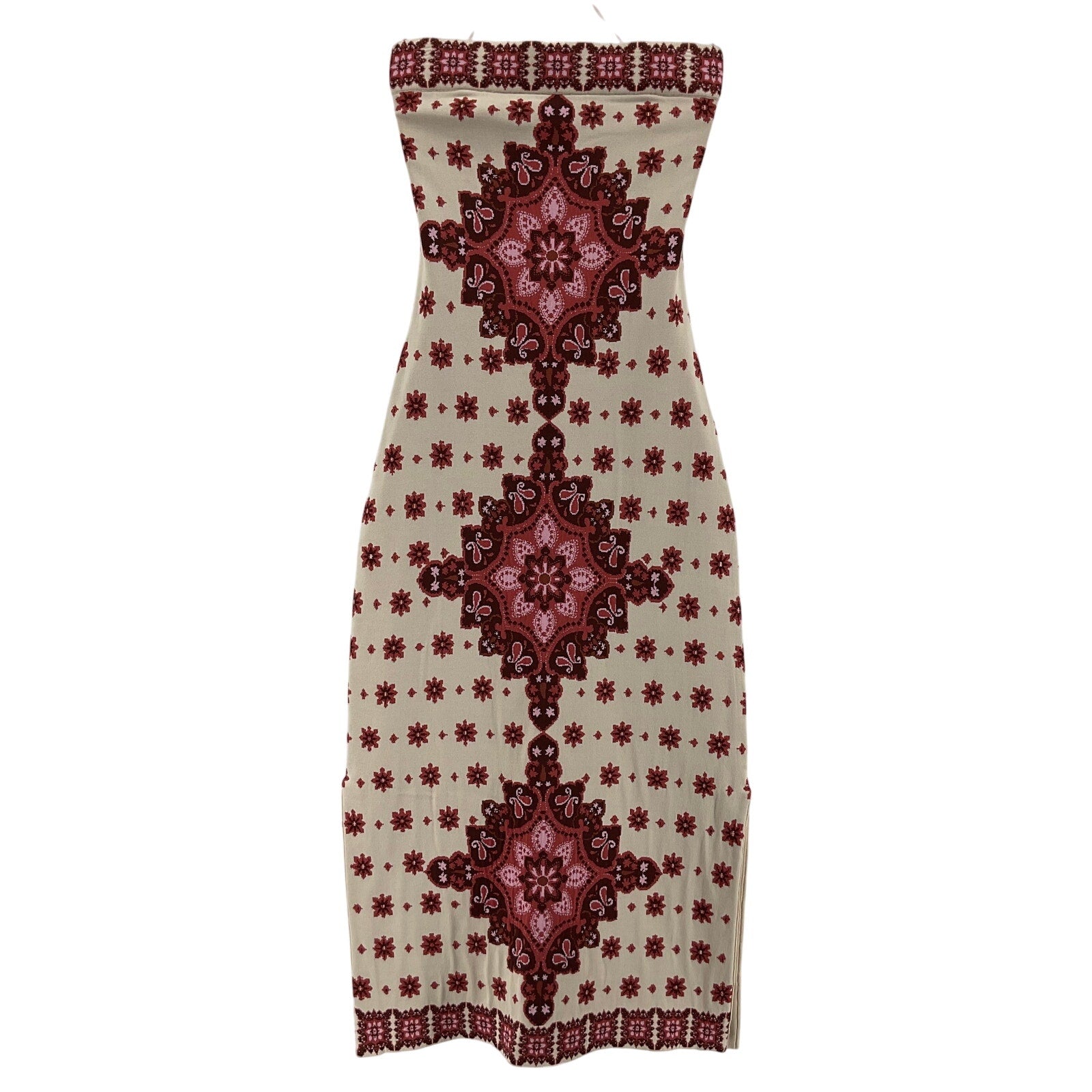 Cara Cara 'Rome' Red Viscose Mandala Strapless Midi-Dress Size S