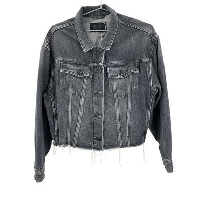 Allsaints Distressed Black Piper Denim Jacket Size 00