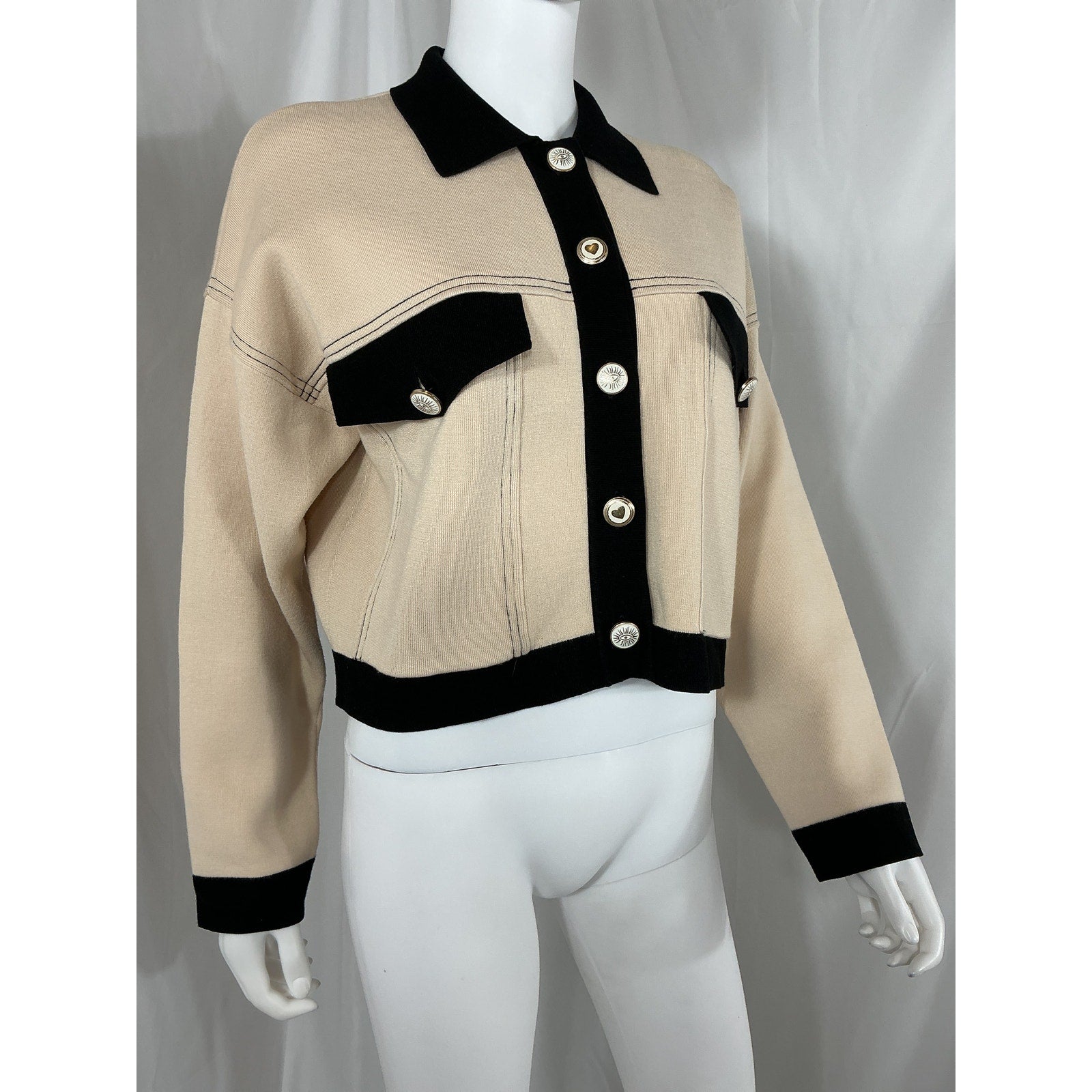 Sandro Colorblock Pattern Black Denim Jacket Size 0
