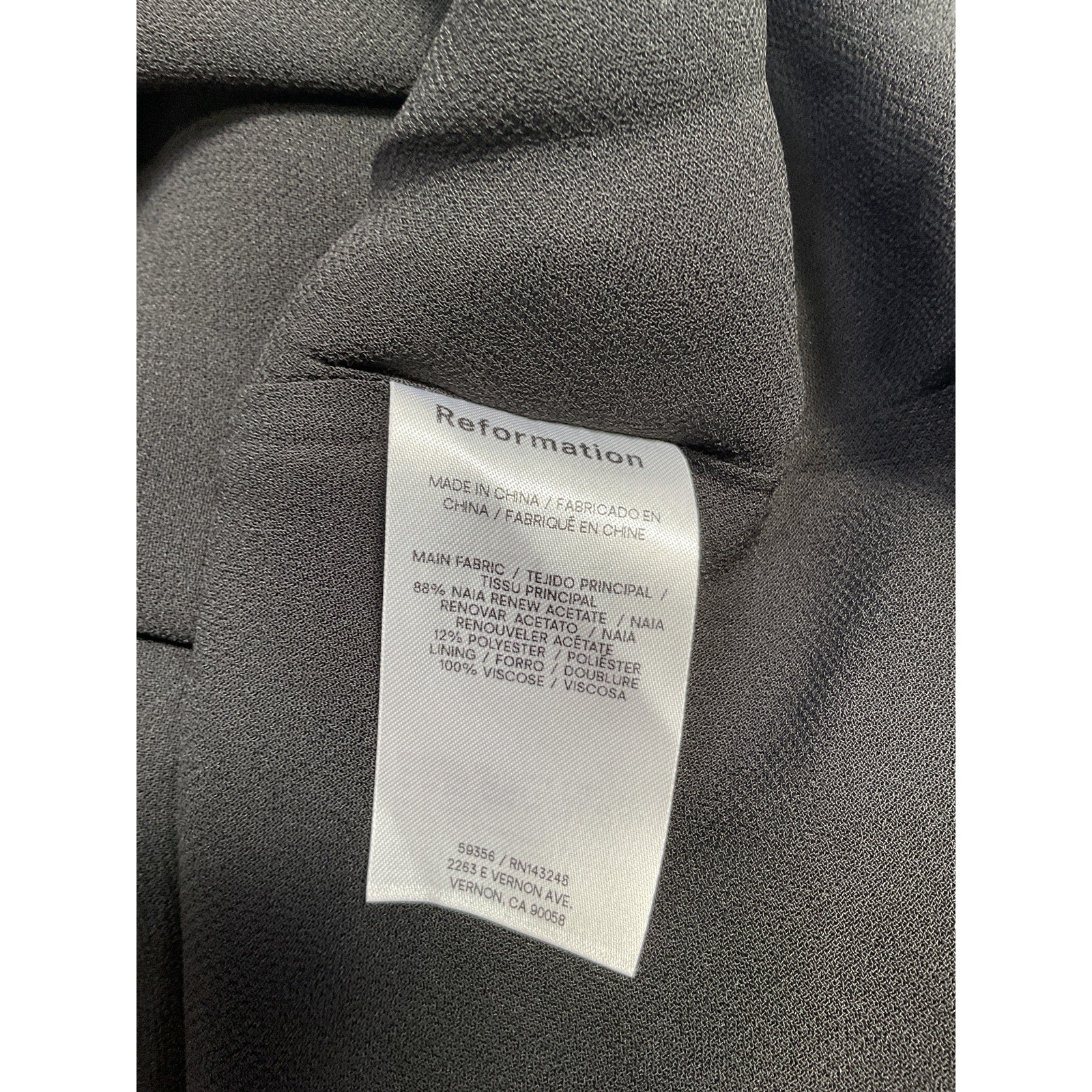 Reformation 'Maves' Black Acetate Dress Size XS