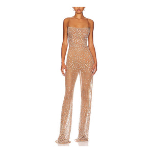 Retrofête Embellished Silver And Nude Axel Jumpsuit Size XS