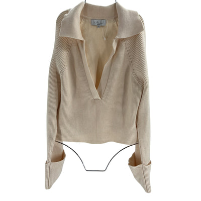 L'Academie Ribbed Cream Harvey Pullover Sweater Size S